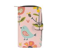 GHBNK Women's Leather Wallet Long Wallet for Men Clowns Wristlet Wallets with 12 Card Holder Large Capacity Coin Pocket, Cartoon Birds and Bees, 19.7x11x3.5cm