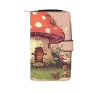 GHBNK Women's Leather Wallet Long Wallet for Men Clowns Wristlet Wallets with 12 Card Holder Large Capacity Coin Pocket, Cute mushroom house, 19.7x11x3.5cm