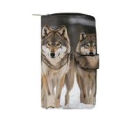 GHBNK Women's Leather Wallet Long Wallet for Men Cool Eagle Wristlet Wallets with 12 Card Holder Large Capacity Coin Pocket, pack of wolves, 19.7x11x3.5cm