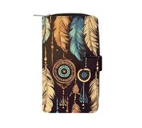 GHBNK Women's Leather Wallet Long Wallet for Men Cool Eagle Wristlet Wallets with 12 Card Holder Large Capacity Coin Pocket, Vintage Ethnic Tribal Feather, 19.7x11x3.5cm