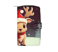 GHBNK Women's Leather Wallet Long Wallet for Men Cute Brown Cartoon Owls Wristlet Wallets with 12 Card Holder Large Capacity Coin Pocket, Cute Christmas Reindeer, 19.7x11x3.5cm