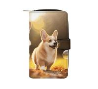 GHBNK Women's Leather Wallet Long Wallet for Men Cute Brown Cartoon Owls Wristlet Wallets with 12 Card Holder Large Capacity Coin Pocket, Cute Corgi dog, 19.7x11x3.5cm