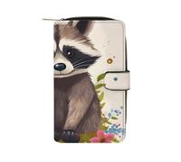 GHBNK Women's Leather Wallet Long Wallet for Men Cute Brown Cartoon Owls Wristlet Wallets with 12 Card Holder Large Capacity Coin Pocket, raccoon, 19.7x11x3.5cm