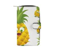 GHBNK Women's Leather Wallet Long Wallet for Men Cute Brown Cartoon Owls Wristlet Wallets with 12 Card Holder Large Capacity Coin Pocket, Pineapple, 19.7x11x3.5cm