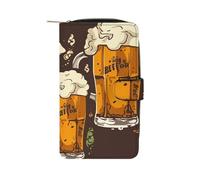 GHBNK Women's Leather Wallet Long Wallet for Men Cute Brown Cartoon Owls Wristlet Wallets with 12 Card Holder Large Capacity Coin Pocket, Beer, 19.7x11x3.5cm