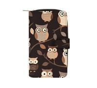 GHBNK Women's Leather Wallet Long Wallet for Men Cute Brown Cartoon Owls Wristlet Wallets with 12 Card Holder Large Capacity Coin Pocket, Cute Brown Cartoon Owls, 19.7x11x3.5cm