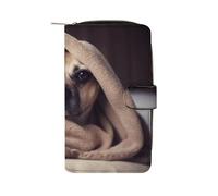 GHBNK Women's Leather Wallet Long Wallet for Men Cute Raccoon Wristlet Wallets with 12 Card Holder Large Capacity Coin Pocket, dog in a blanket, 19.7x11x3.5cm