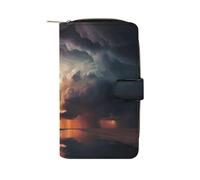 GHBNK Women's Leather Wallet Long Wallet for Men Cute Teeth Wristlet Wallets with 12 Card Holder Large Capacity Coin Pocket, Dark Clouds Under Rainbow, 19.7x11x3.5cm