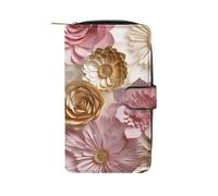GHBNK Women's Leather Wallet Long Wallet for Men Cute Yellow Rubber Ducky Wristlet Wallets with 12 Card Holder Large Capacity Coin Pocket, Pink White Gold Flowers, 19.7x11x3.5cm