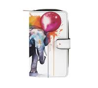 GHBNK Women's Leather Wallet Long Wallet for Men Doberman Puppy with Erect Ears Wristlet Wallets with 12 Card Holder Large Capacity Coin Pocket, Elephant Holding Rainbow Balloon, 19.7x11x3.5cm