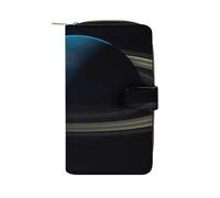 GHBNK Women's Leather Wallet Long Wallet for Men Hand Drawn Whale Wristlet Wallets with 12 Card Holder Large Capacity Coin Pocket, Light Shining on the Planet, 19.7x11x3.5cm