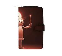 GHBNK Women's Leather Wallet Long Wallet for Men Hearts And Stars Wristlet Wallets with 12 Card Holder Large Capacity Coin Pocket, Little Man Holding a Candle Lamp, 19.7x11x3.5cm