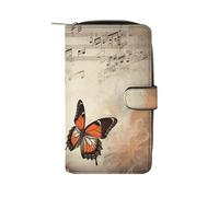 GHBNK Women's Leather Wallet Long Wallet for Men Kiwi Slice Wristlet Wallets with 12 Card Holder Large Capacity Coin Pocket, Music Background with Harp and Butterfly, 19.7x11x3.5cm