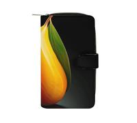 GHBNK Women's Leather Wallet Long Wallet for Men Little Bell with Bow Wristlet Wallets with 12 Card Holder Large Capacity Coin Pocket, Mango, 19.7x11x3.5cm