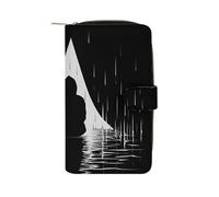 GHBNK Women's Leather Wallet Long Wallet for Men Little Bell with Bow Wristlet Wallets with 12 Card Holder Large Capacity Coin Pocket, Man in the Rain, 19.7x11x3.5cm