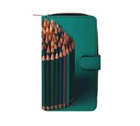 GHBNK Women's Leather Wallet Long Wallet for Men Little Bell with Bow Wristlet Wallets with 12 Card Holder Large Capacity Coin Pocket, Many Colored Pencils, 19.7x11x3.5cm