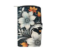 GHBNK Women's Leather Wallet Long Wallet for Men Night Crow Wristlet Wallets with 12 Card Holder Large Capacity Coin Pocket, Novelty Boho Abstract Flowers, 19.7x11x3.5cm