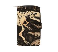 GHBNK Women's Leather Wallet Long Wallet for Men Night Crow Wristlet Wallets with 12 Card Holder Large Capacity Coin Pocket, Dinosaur Skeleton Print, 19.7x11x3.5cm