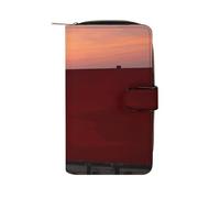 GHBNK Women's Leather Wallet Long Wallet for Men Orange Bottle of Water Wristlet Wallets with 12 Card Holder Large Capacity Coin Pocket, Painting Sunset by the Seaside, 19.7x11x3.5cm