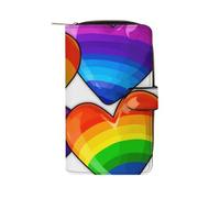 GHBNK Women's Leather Wallet Long Wallet for Men Patriotic Old Red Truck Wristlet Wallets with 12 Card Holder Large Capacity Coin Pocket, Rainbow Colored Gay Pride Hearts, 19.7x11x3.5cm