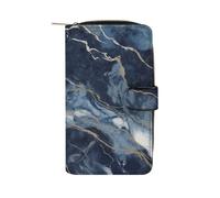 GHBNK Women's Leather Wallet Long Wallet for Men Patriotic Stars Strips Independence Day Wristlet Wallets with 12 Card Holder Large Capacity Coin Pocket, Marble Navy Blue Mixed, 19.7x11x3.5cm