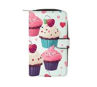 GHBNK Women's Leather Wallet Long Wallet for Men Santa Hat Gift And Merry Christmas Wristlet Wallets with 12 Card Holder Large Capacity Coin Pocket, Cupcake candy hearts sweet, 19.7x11x3.5cm