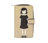 GHBNK Women's Leather Wallet Long Wallet for Men Show Radiance Wristlet Wallets with 12 Card Holder Large Capacity Coin Pocket, Simple Girl Drawing, 19.7x11x3.5cm