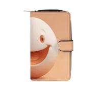 GHBNK Women's Leather Wallet Long Wallet for Men Show Radiance Wristlet Wallets with 12 Card Holder Large Capacity Coin Pocket, Smiling Egg, 19.7x11x3.5cm