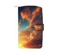 GHBNK Women's Leather Wallet Long Wallet for Men Show Radiance Wristlet Wallets with 12 Card Holder Large Capacity Coin Pocket, Sunset, 19.7x11x3.5cm