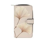 GHBNK Women's Leather Wallet Long Wallet for Men Two Mallard Ducks Wristlet Wallets with 12 Card Holder Large Capacity Coin Pocket, Brown Ginkgo Leaves, 19.7x11x3.5cm