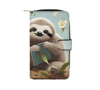 GHBNK Women's Leather Wallet Long Wallet for Men Two Mallard Ducks Wristlet Wallets with 12 Card Holder Large Capacity Coin Pocket, Cute Sloths, 19.7x11x3.5cm