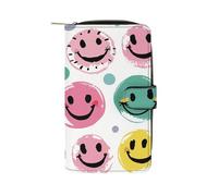 GHBNK Women's Leather Wallet Long Wallet for Men Two Mallard Ducks Wristlet Wallets with 12 Card Holder Large Capacity Coin Pocket, Pastel Color Smiley Face, 19.7x11x3.5cm