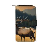 GHBNK Women's Leather Wallet Long Wallet for Men Violin Sheet Music Wristlet Wallets with 12 Card Holder Large Capacity Coin Pocket, Elk in the meadow, 19.7x11x3.5cm