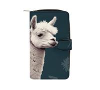 GHBNK Women's Leather Wallet Long Wallet for Men Watercolor Pink Cherry Florals Wristlet Wallets with 12 Card Holder Large Capacity Coin Pocket, Alpaca Llama, 19.7x11x3.5cm