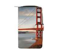 GHBNK Women's Leather Wallet Long Wallet for Men White Lizard Wristlet Wallets with 12 Card Holder Large Capacity Coin Pocket, Golden Gate Bridge, 19.7x11x3.5cm