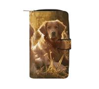 GHBNK Women's Leather Wallet Long Wallet for Men White Lizard Wristlet Wallets with 12 Card Holder Large Capacity Coin Pocket, Two Golden Retrievers, 19.7x11x3.5cm
