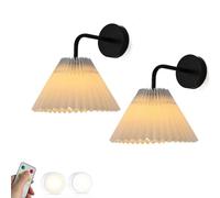 GHBSDNEPP 2 Set Modern Home Decoration Rechargeable Wall Lamp with Remote for Bedroom Battery Operated Wall Sconce Pleated Fabric Shade Black Gold Dimmable Led Wall Light for Bedside Living Room/Black