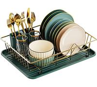 GHBSDNEPP Dish Drying Rack,Compact Dish Drainer with Tray, Keeps Your Kitchen Countertop Tidy Without Taking up Much Space/Green-gold