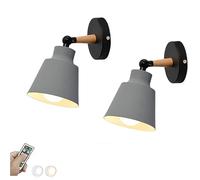 GHBSDNEPP Home Decoration Wireless Battery Farmhouse Wall Sconce Remote Control Rechargeable USB Led Puck Light Battery Operated Wall Lamp Wooden Adjustable Metal Shade Wall Lamp for Bedside/Grey