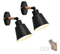 GHBSDNEPP Home Decoration Wireless Battery Farmhouse Wall Sconce Remote Control Rechargeable USB Led Puck Light Battery Operated Wall Lamp Wooden Adjustable Metal Shade Wall Lamp for Bedside/Dark