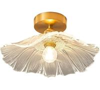 GHBSDNEPP Modern Home Decoration Lotus Flower Shade Hallway Ceiling Mount Light Vintage Glass Gold Ceiling Light Fixture Nordic Modern Farmhouse Close to Ceiling Light for Kitchen Bedroom Porch