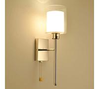 GHBSDNEPP Modern Indoor Wall Lights Living Room with Pull Switch Wall Lampd, Bedroom Bedside Wall Sconces with Glass Lampshade, Stainless Steel Wall Wash Light with E27 Base Bedside Lamp, Deco Lamp