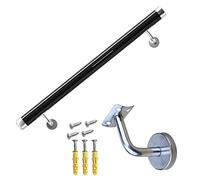 GHBSDNEPP Wall-Mounted Stair Handrail Set, Complete Railing System for Indoor and Outdoor Use, Stairwell, 5.6 M, White Handrail with Silver Brackets/Black/2M (6.5Ft)