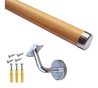 GHBSDNEPP Wall-Mounted Stair Handrail Set, Complete Railing System for Indoor and Outdoor Use, Stairwell, 5.6 M, White Handrail with Silver Brackets/Wood Color/2.2M (7.2Ft)