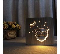 GHBSDNEPP Wooden Night Light with 3D Owl Design, Hollow USB Creative Decorative Led Table Lamp for Bedroom, Children's Room, Birthday, 19 X 19 cm