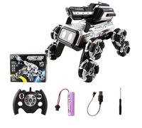 Ghbunuz 8 Wheeled Deformation Robot Dog, 2.4G Dual Operation, Water Gun, 360 Degree Rotation, Sideward Driving, Multi-Terrain Compatible, LED Light, Music Function, Wrist Remote Control, For Ages 6
