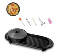 GHCCDAM Electric Grill with Hot Pot 2 In 1 Indoor Korean BBQ Grill, Multifunctional BBQ & Hot Pot Double Pot, Non-Stick Korean BBQ Electric Grill, Non-Stick and Easy To Clean Portable Multi Cooker