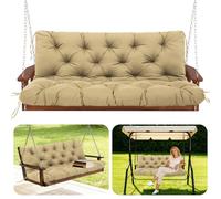 GHDM Garden Bench Cushion Thick 12cm Swing Cushions 2 Seater with Backrest and Tie 120cm Waterproof Swing Seat Cushions Replacement for Outdoor Furniture Patio Porch Lawn Backyard(Khaki)