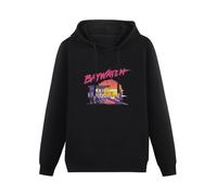 Ghee Baywatch Lifeguard Tower Silhouette Neon Vintage Sunset La Beach Unisex Hooded Printed Pullover Hoodies Mens Black Sweatshirts L