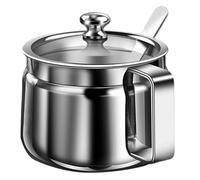 Ghee Container 300ml Stainless Steel Sugar Container with Spoon Ghee Pot with Iid and Handle for Storing Condiments Coffee Sugar Cubes Spices Pot Cube Holder